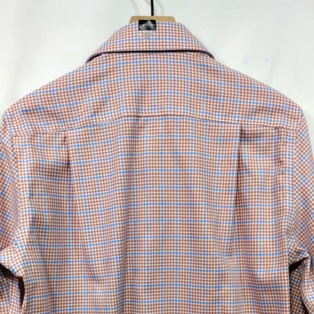 NWT Pronto Uomo Plaid Slim Fit Button Shirt Men's 15 Red Blue Office Career